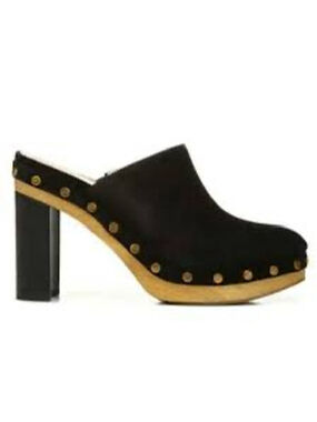 Veronica Beard Grita Black Calf Suede Studded Clogs Size 6.5 Minimalist Festival